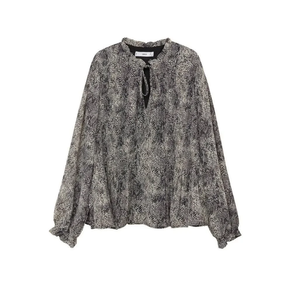 Mango Printed pleated blouse - Size 4 - Picture 5 of 16